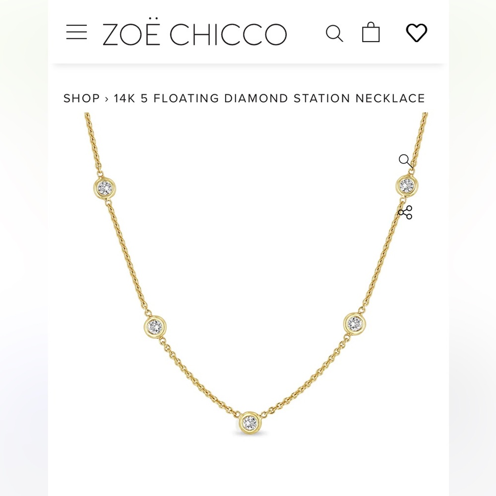 Zoe CHICCO 5 floating diamond station necklace 2.4mm diamonds, yellow gold chain